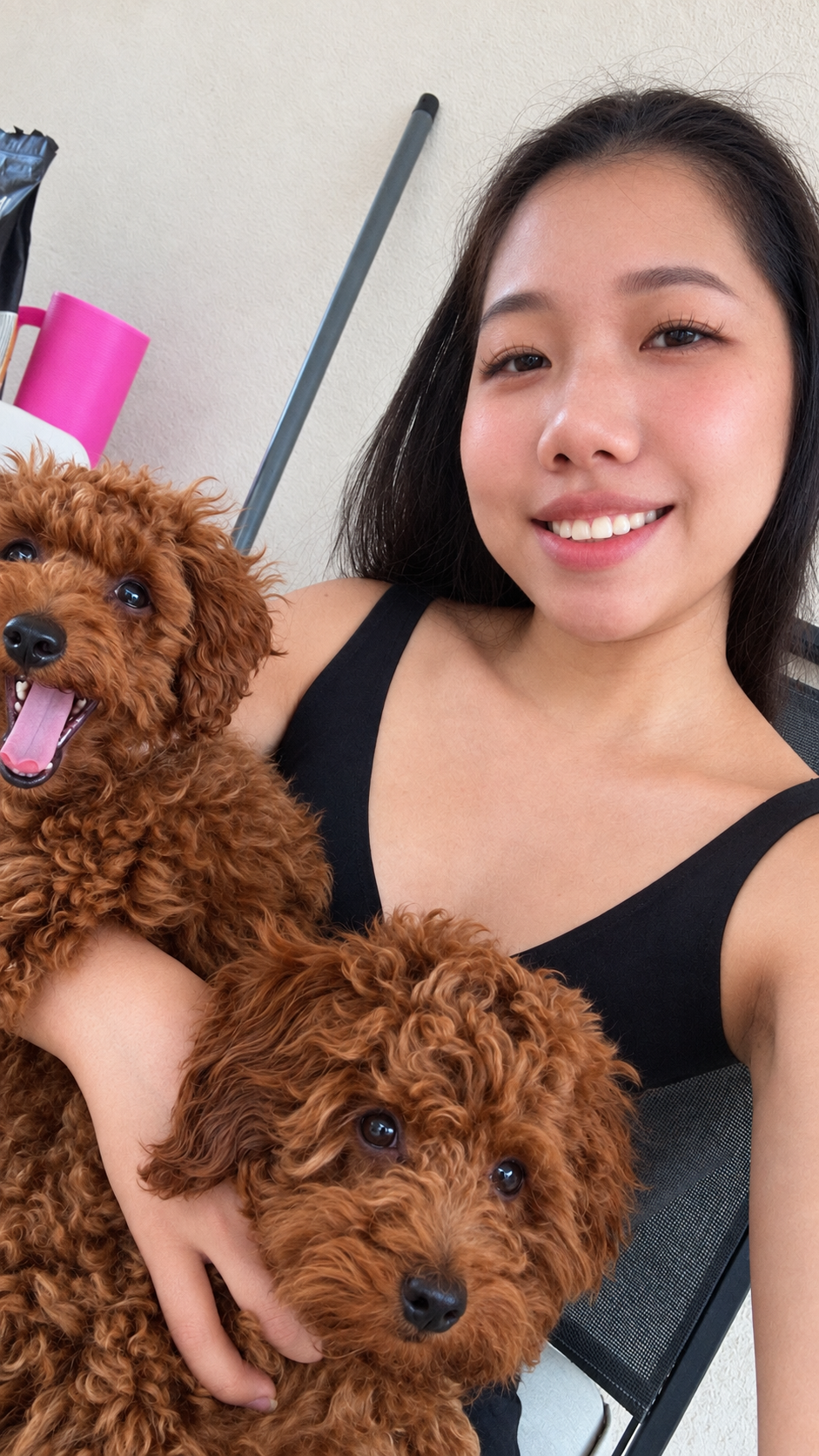 Iris Dianne with two Red Toy Poodles