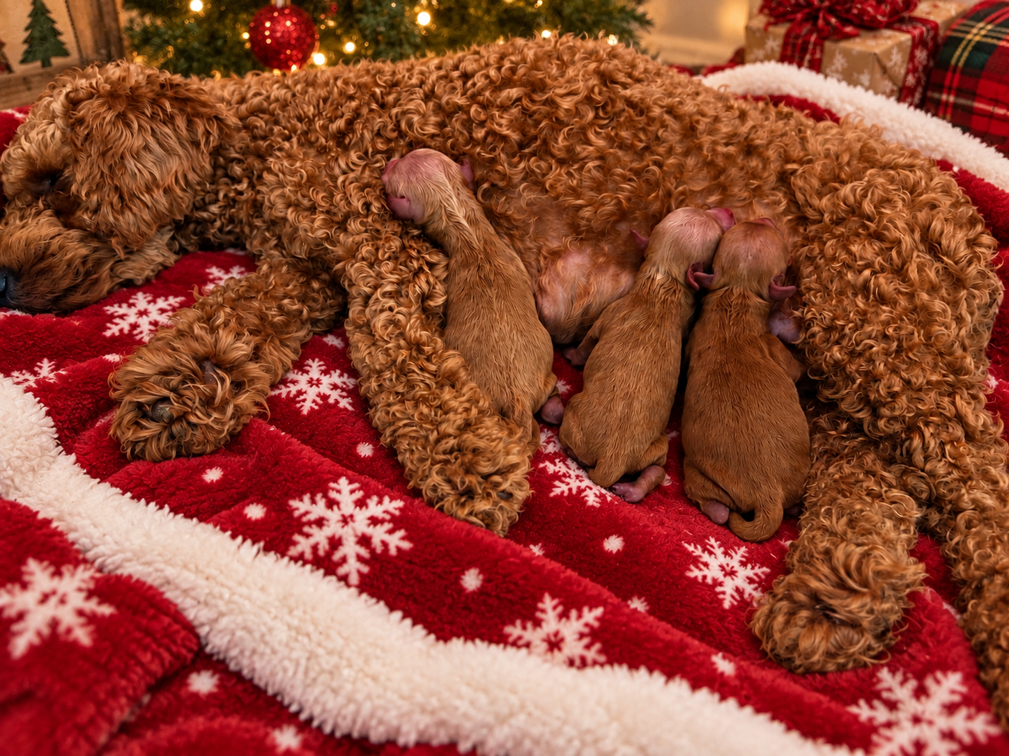 Iris Toy Poodles Christmas letter photo 1 of mother Red Toy Poodle with puppies